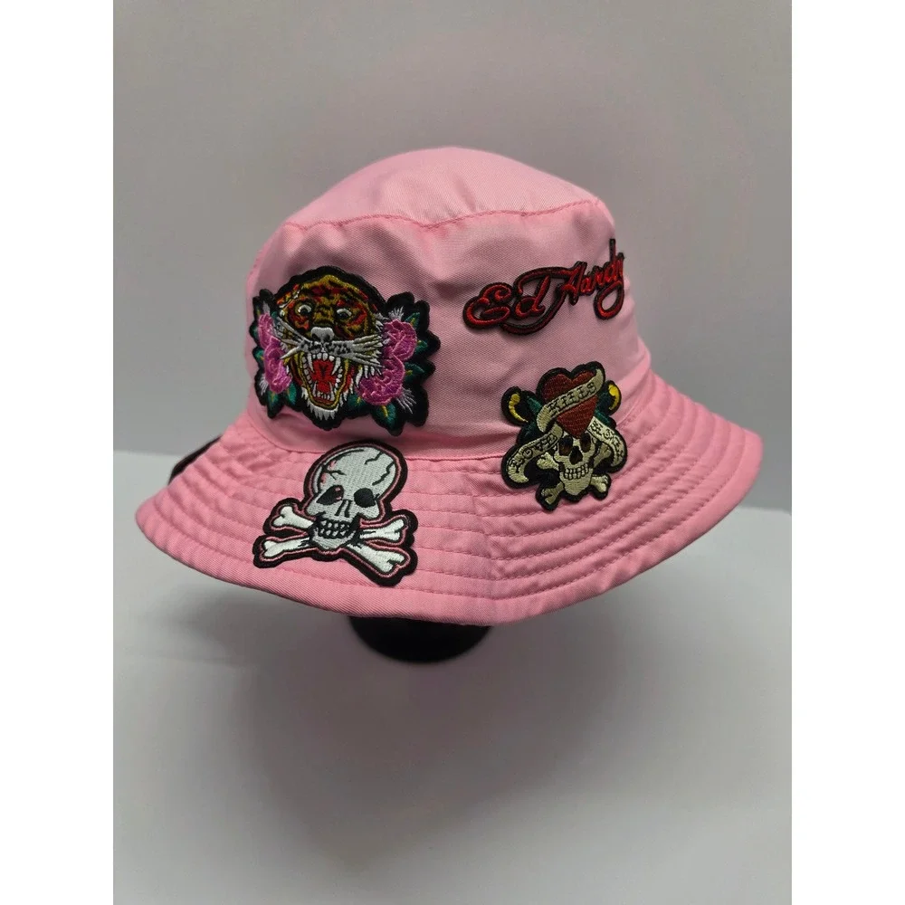 Ed Hardy‎ Pink Bucket Hat Tattoo Patch Tiger Skull Crossbones Y2K New with Tags